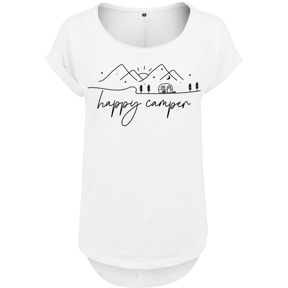 Tshirt Happy Camper Wohnwagen Long Slub Tee Oversize Frauen 