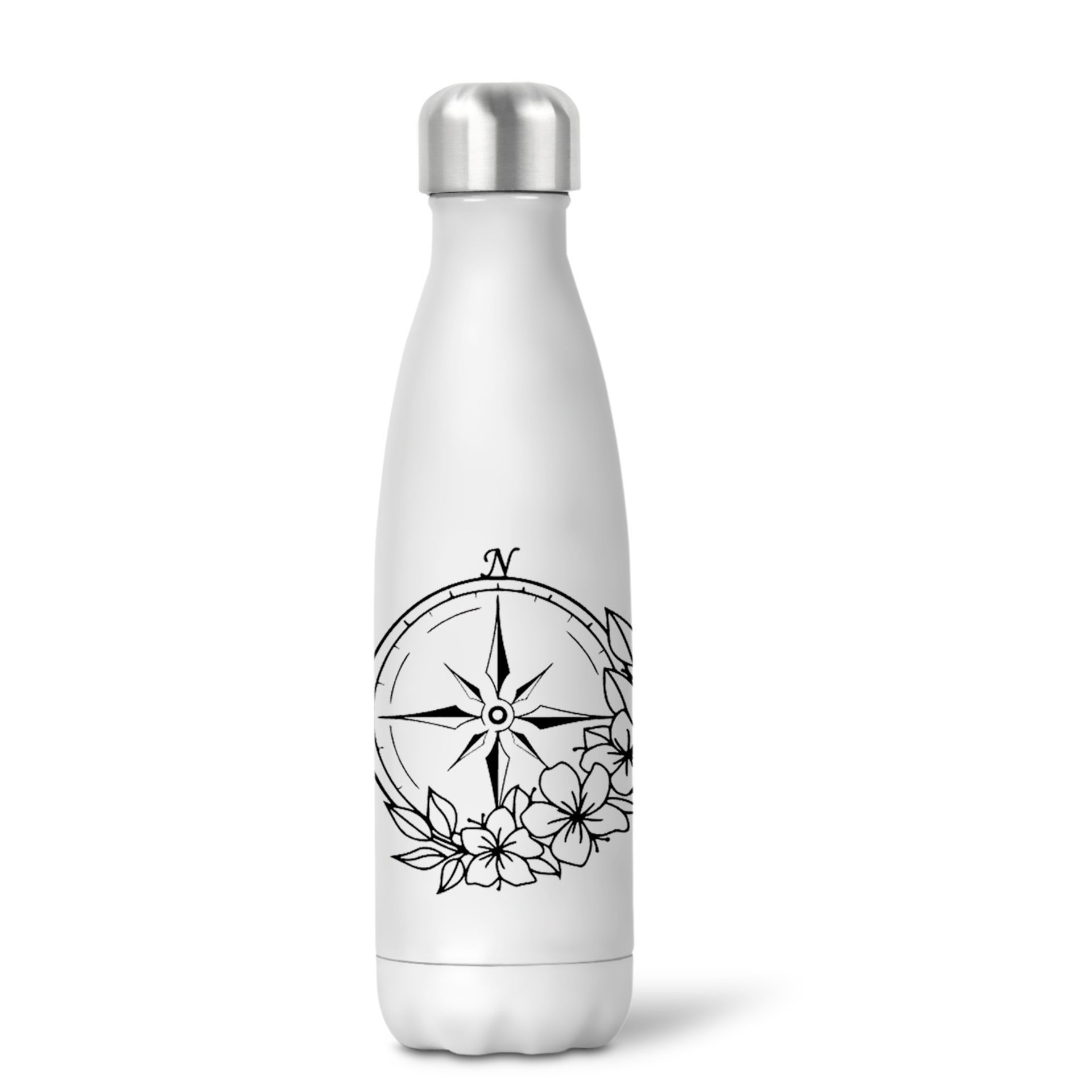 Edelstahl-Thermosflasche Kompass Blumen romantisch aus Edelstahl 500 ml mit Personalisierung